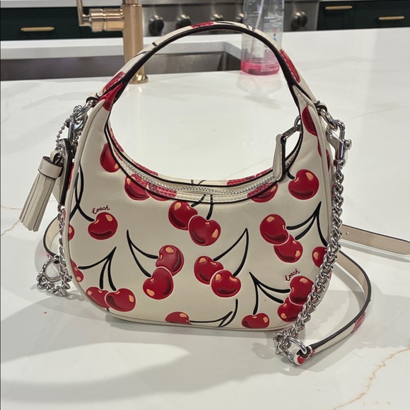 Coach Carmen Mini Cross Body Cherry Print Bag in Cream and Red - Picture 3 of 8